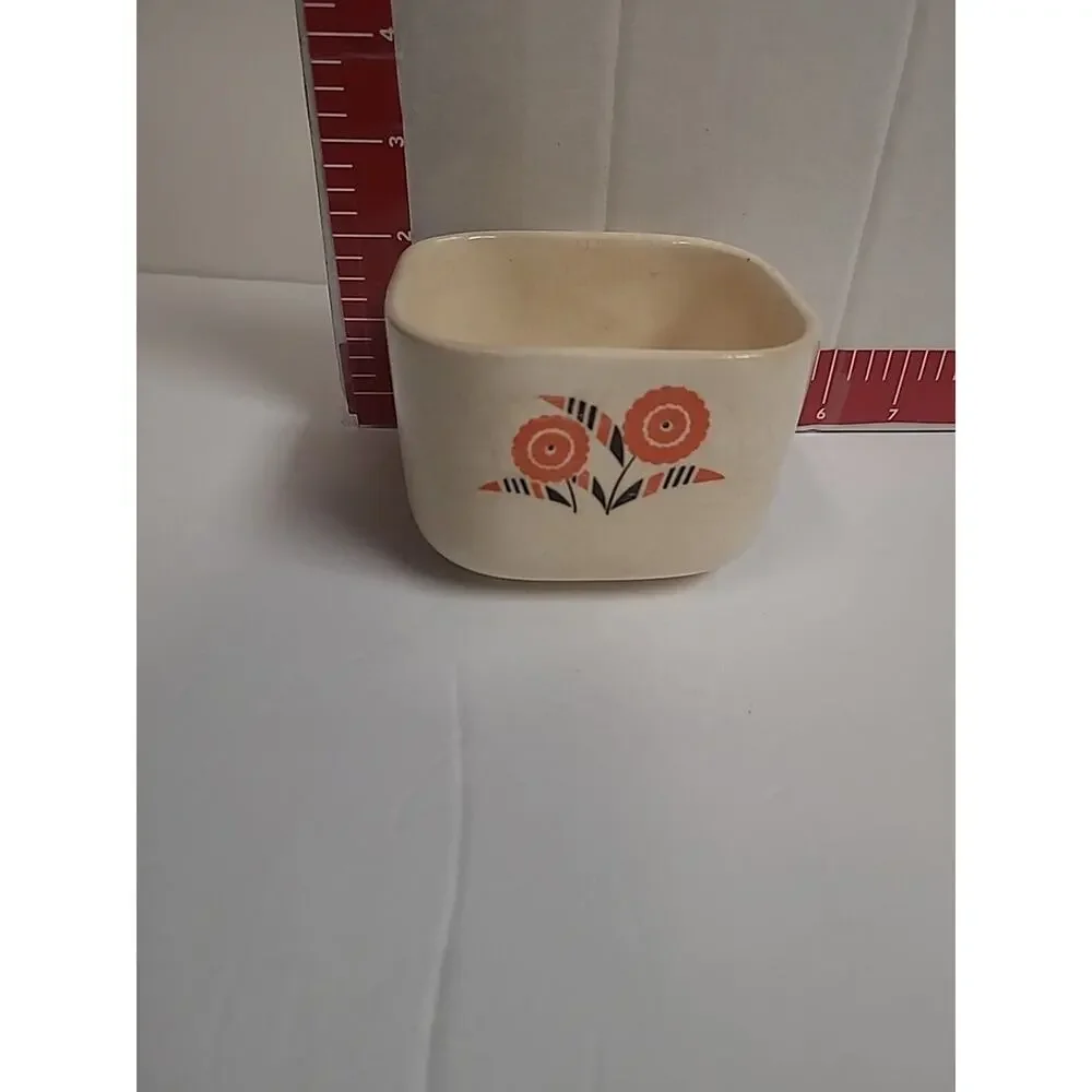 Universal Cambridge Oven Proof Square Dish Orange Flower Mid Century Vintage